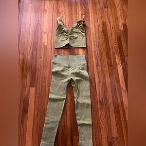 Green mineral washed workout set sports bra and leggings